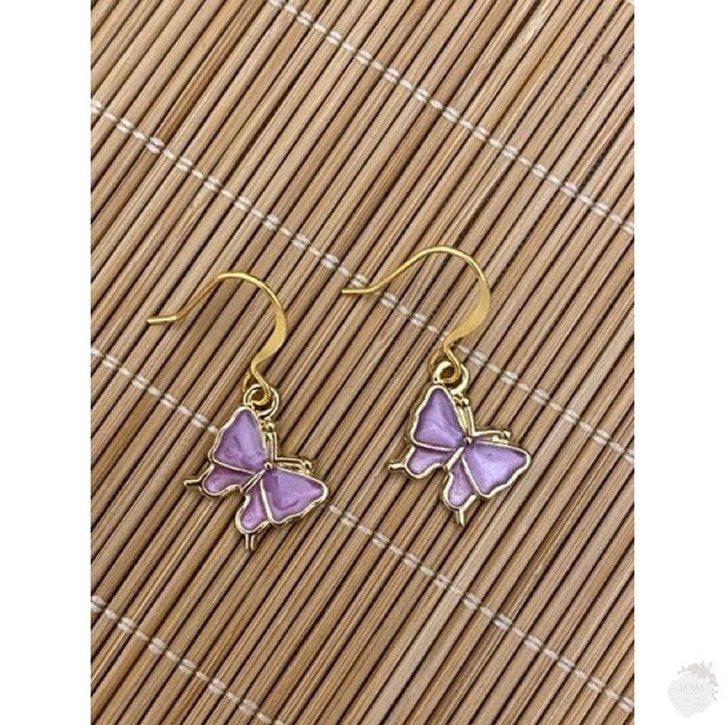 Handmade Golden Butterfly Earring, Black and Lilac