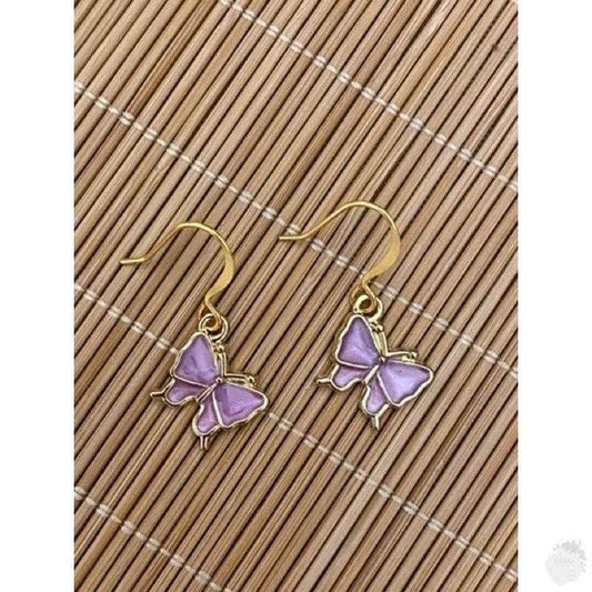Handmade Golden Butterfly Earring, Black and Lilac - Saras Beads & Jewellery