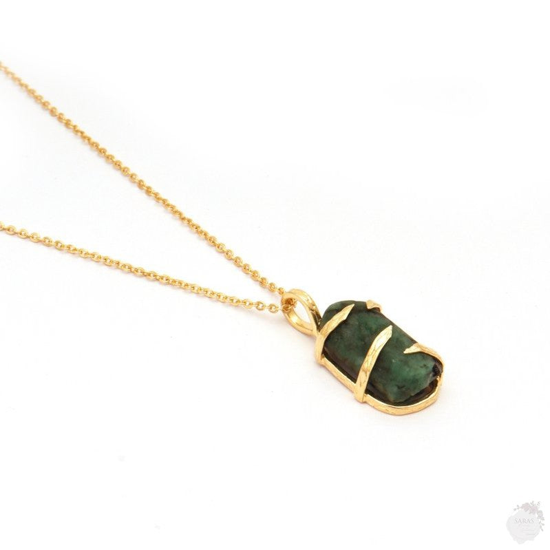 Handmade Raw Emerald gemstone necklace