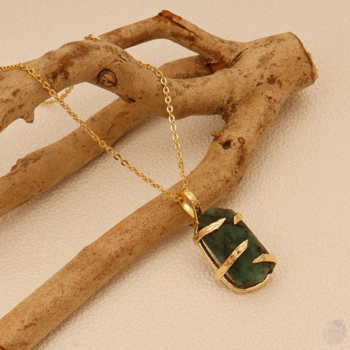 Handmade Raw Emerald gemstone necklace