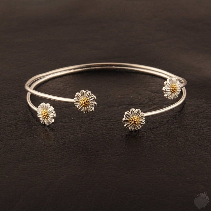 Handmade Sterling Silver Bangle with Four Daisies