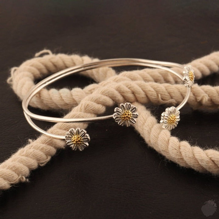 Handmade Sterling Silver Bangle with Four Daisies