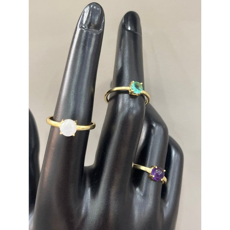 Harmony of Gems: Handcrafted 18 Karat Gold-Plated Emerald and Amethyst Ring