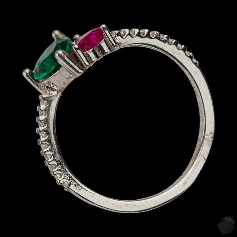 Heart-Shaped Sterling Silver Ring with Dual-Coloured Zircon Stones