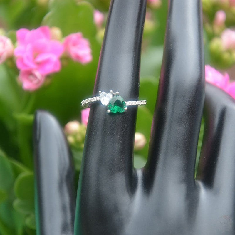 Heart-Shaped Sterling Silver Ring with Dual-Coloured Zircon Stones