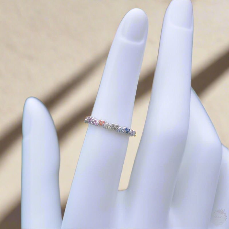 Multi-Coloured Zircon Hearts Sterling Silver Ring