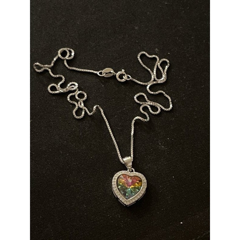 Multifaceted Love: Sterling Silver Love Multicolor Necklace