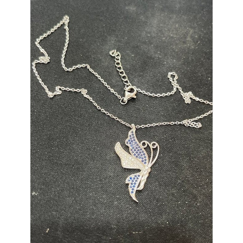 New Beginnings: Rhodium-Plated Sterling Silver Butterfly Birth Necklace