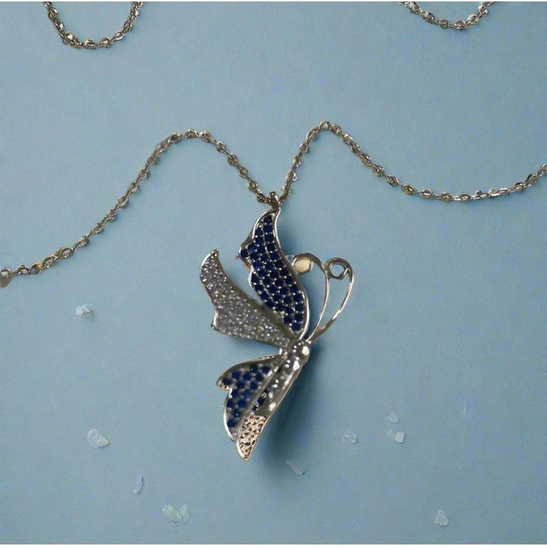 New Beginnings: Rhodium-Plated Sterling Silver Butterfly Birth Necklace