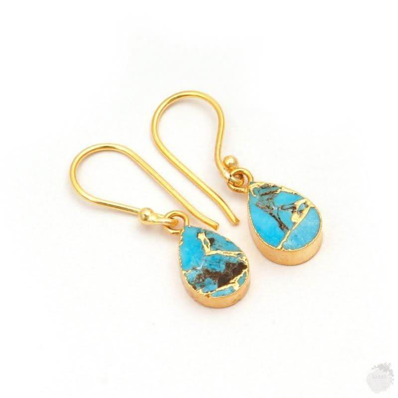 18K gold plated Mohave turquoise dangling earrings handcrafted UK 