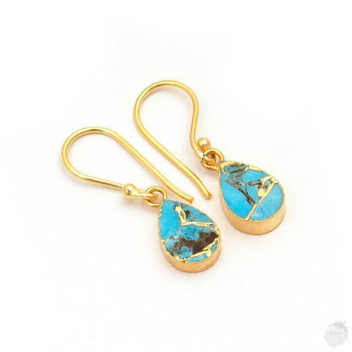 18K gold plated Mohave turquoise dangling earrings handcrafted UK 