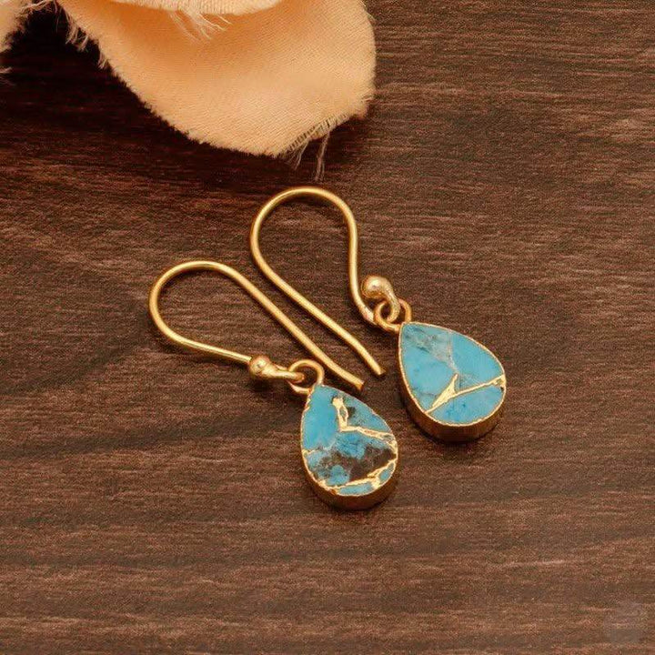 18K gold plated Mohave turquoise dangling earrings handcrafted UK 