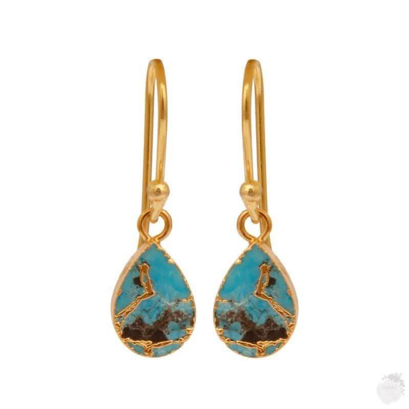 18K gold plated Mohave turquoise dangling earrings handcrafted UK 