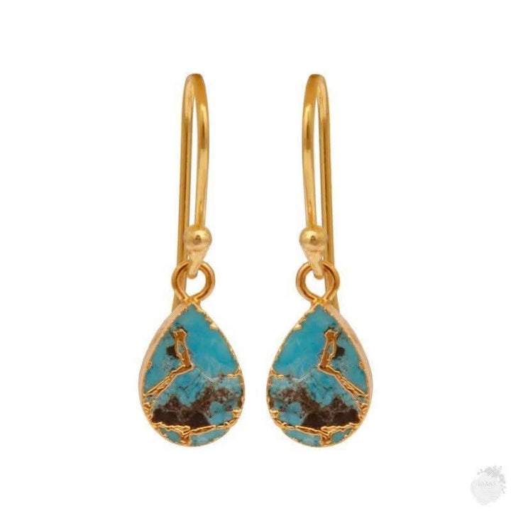 18K gold plated Mohave turquoise dangling earrings handcrafted UK 