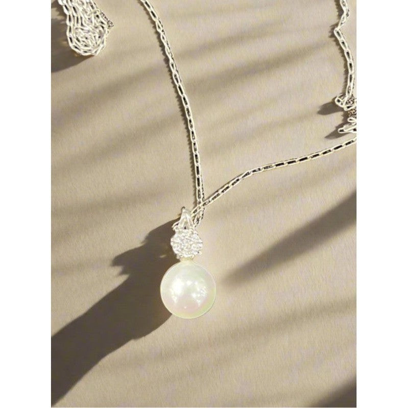 Pearly Radiance: Rhodium-Plated Sterling Silver Pearl with Zirconia Necklace