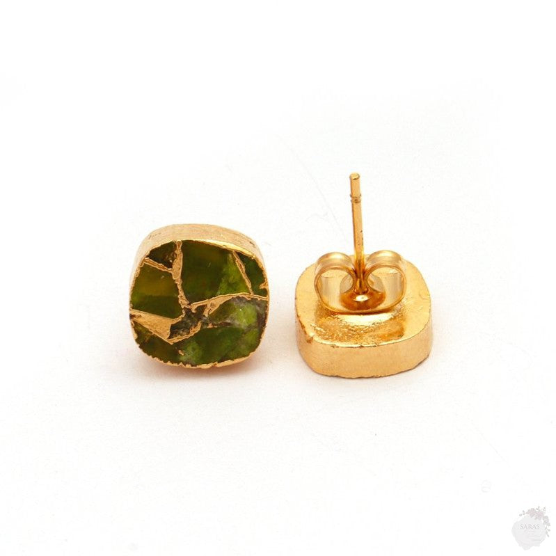 Peridot Copper Jade Mohave Gemstone Stud Earring