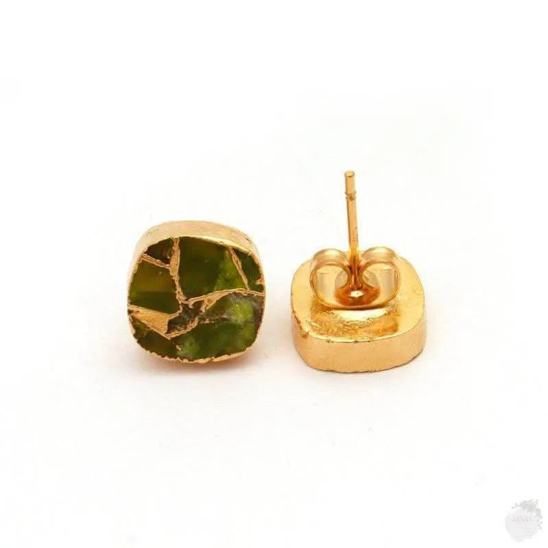 Gold Plated Ruby & Peridot Copper Jade Mohave Stud Earrings - Saras Beads & Jewellery
