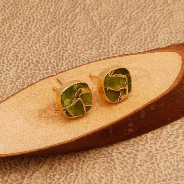 Gold Plated Ruby & Peridot Copper Jade Mohave Stud Earrings - Saras Beads & Jewellery