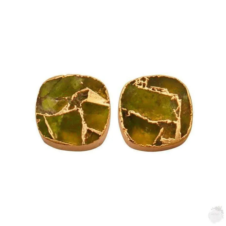 Gold Plated Ruby & Peridot Copper Jade Mohave Stud Earrings - Saras Beads & Jewellery
