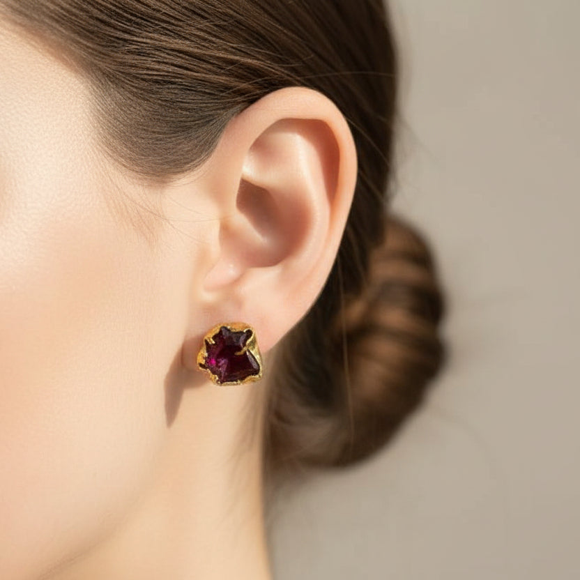 Handcrafted 18 Karat Gold Plated Mini Stud - Turquoise