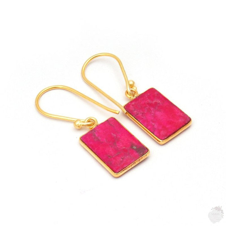 Pink Dyed Howlite Gemstone Hook Earrings