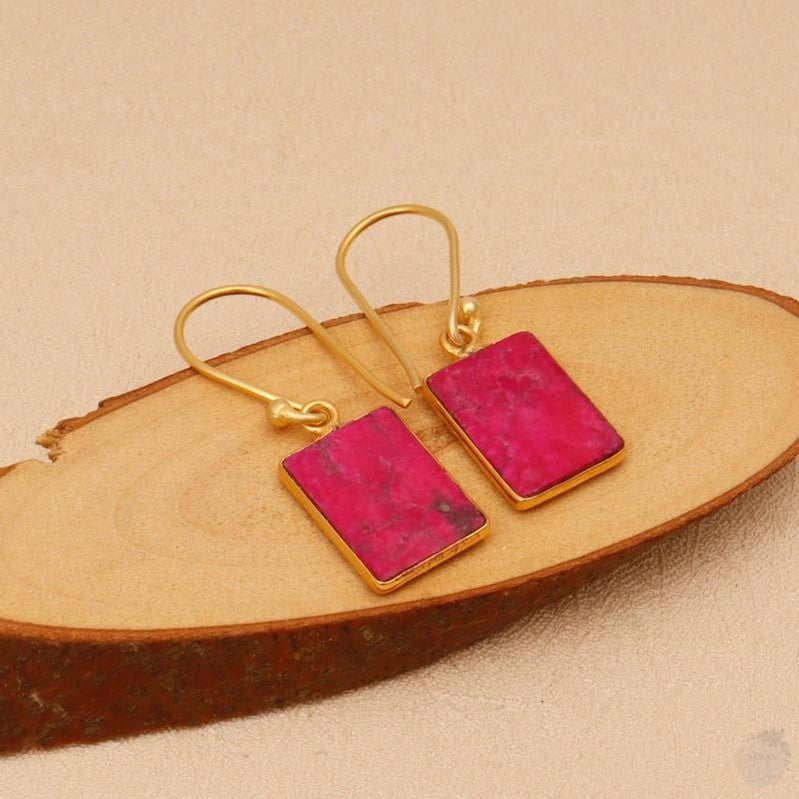 Pink Dyed Howlite Gemstone Hook Earrings