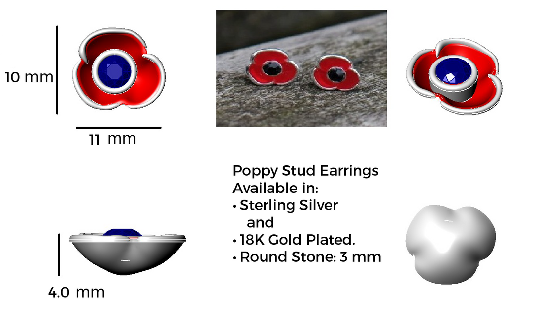 Handcrafted Sterling Silver & Gold Plated Poppy Studs | Saras Beads UK