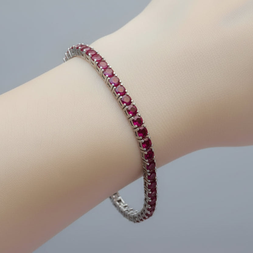 Sterling Silver CZ Tennis Bracelet - Ruby