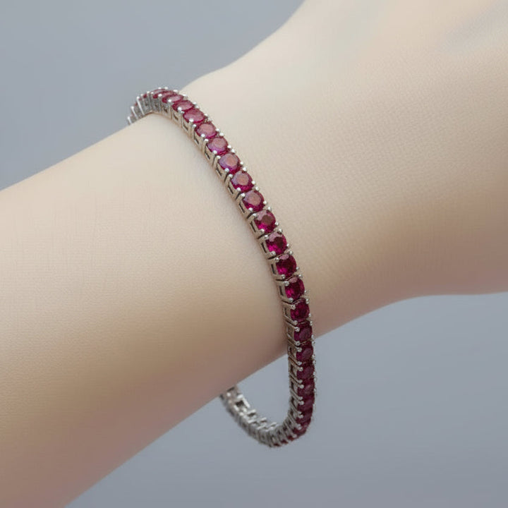 Sterling Silver CZ Tennis Bracelet - Ruby