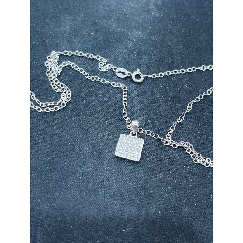 Radiant Elegance: Sterling Silver Shiny Necklace with Square Pendant