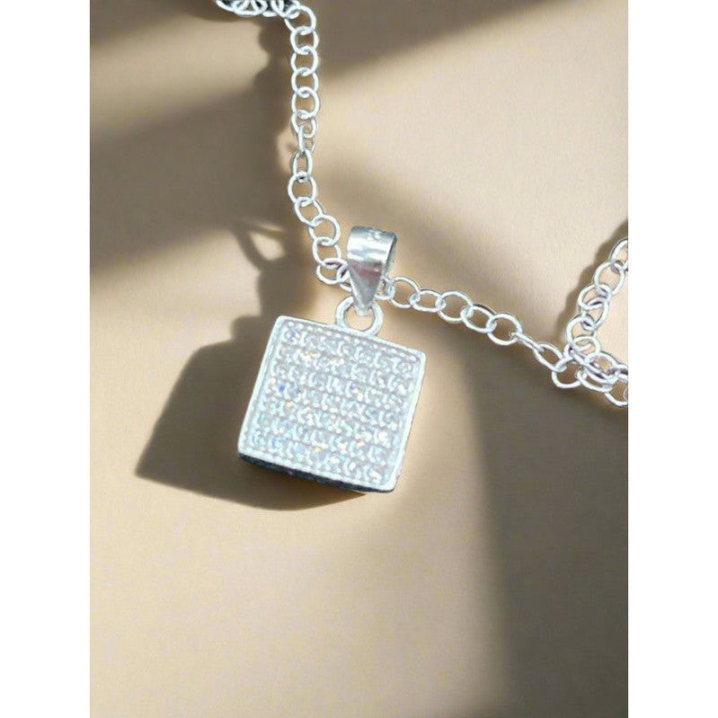 Radiant Elegance: Sterling Silver Shiny Necklace with Square Pendant