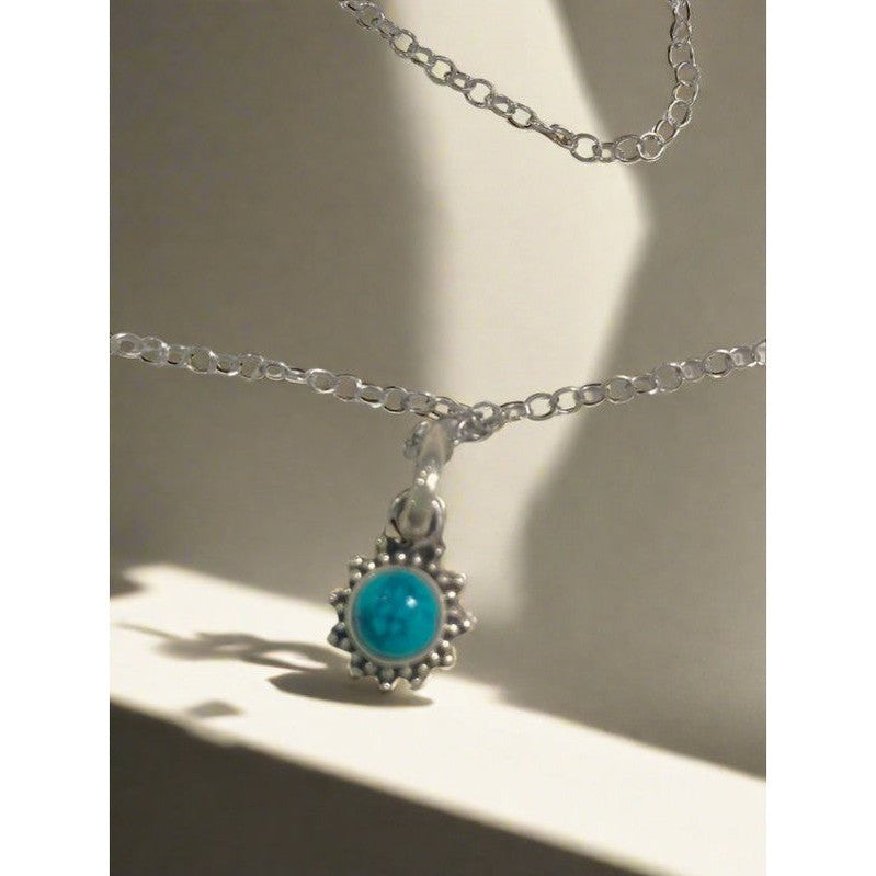 Radiant Turquoise: Sterling Silver Necklace with Sun Vibes