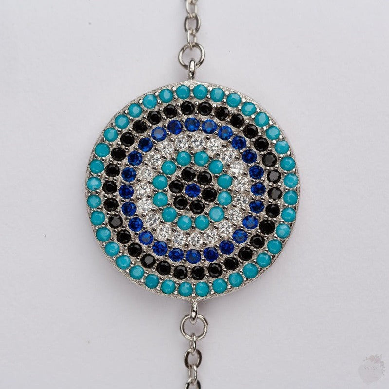 Round Evil Eye Bracelet with Turquoise and Sapphire