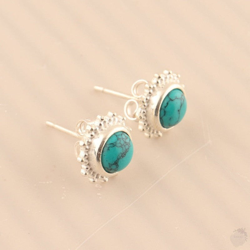 Round Turquoise and Moonstone Stud