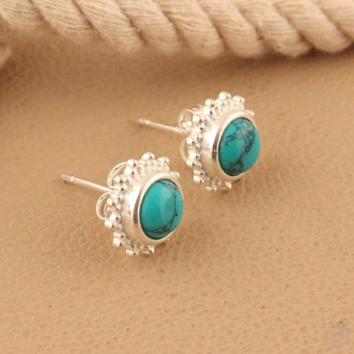 Round Turquoise and Moonstone Stud