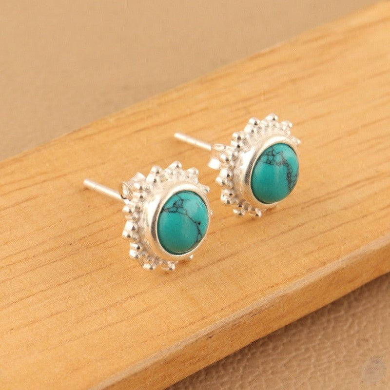 Round Turquoise and Moonstone Stud