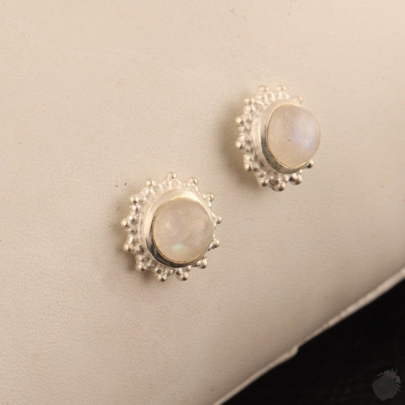 Round Turquoise and Moonstone Stud