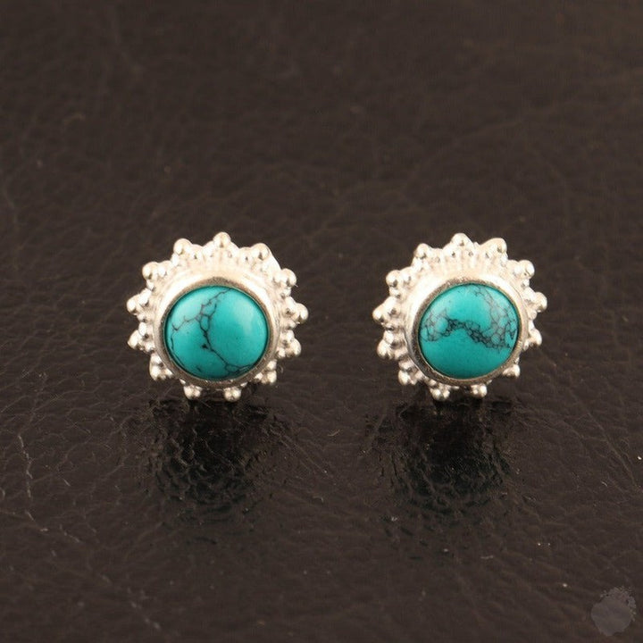 Round Turquoise and Moonstone Stud