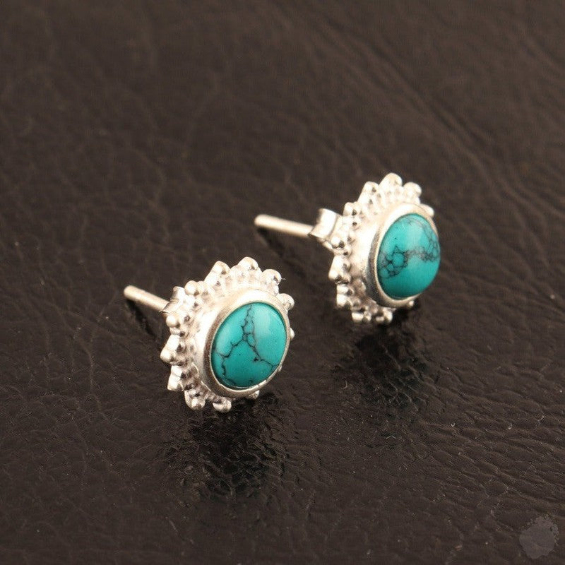 Round Turquoise and Moonstone Stud