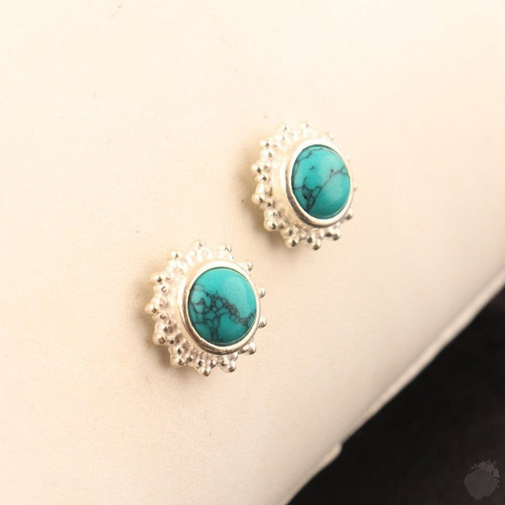 Round Turquoise and Moonstone Stud