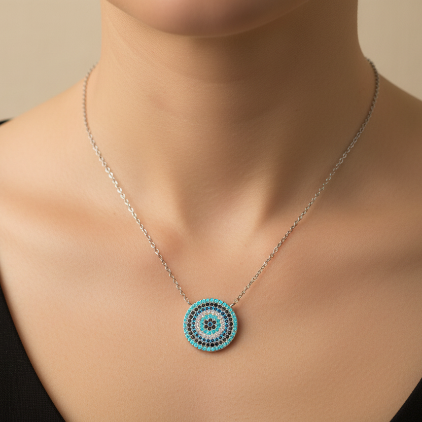 Evil Eye Silver Necklace - Turquoise & Sapphire