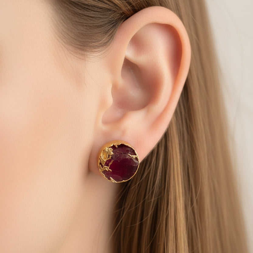 Gold Plated Ruby Mohave Stud Earrings - Ruby