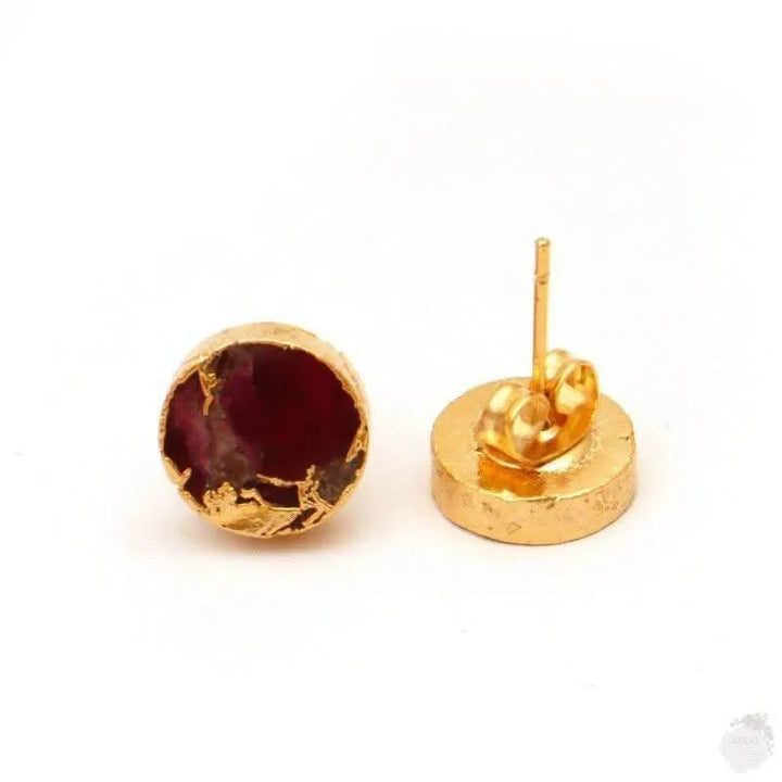 Gold Plated Ruby & Peridot Copper Jade Mohave Stud Earrings - Saras Beads & Jewellery