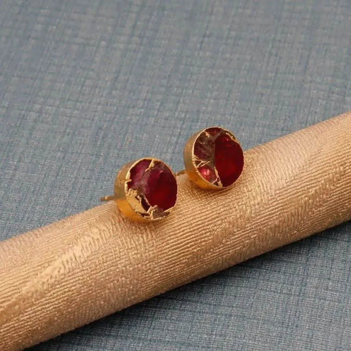 Gold Plated Ruby & Peridot Copper Jade Mohave Stud Earrings - Saras Beads & Jewellery