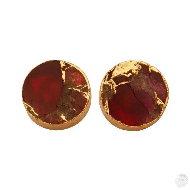 Gold Plated Ruby & Peridot Copper Jade Mohave Stud Earrings - Saras Beads & Jewellery