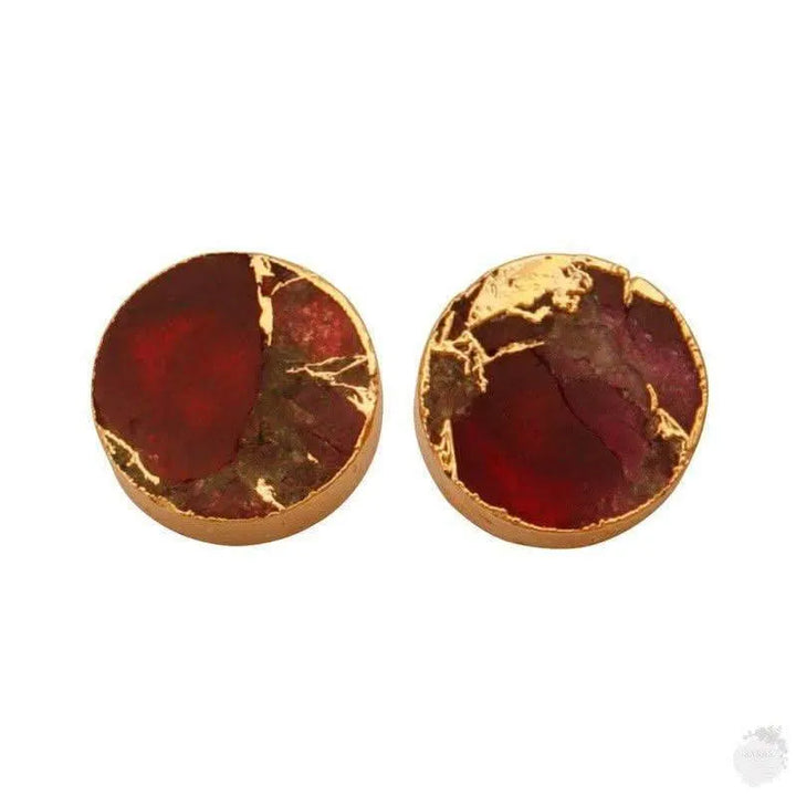Gold Plated Ruby & Peridot Copper Jade Mohave Stud Earrings - Saras Beads & Jewellery