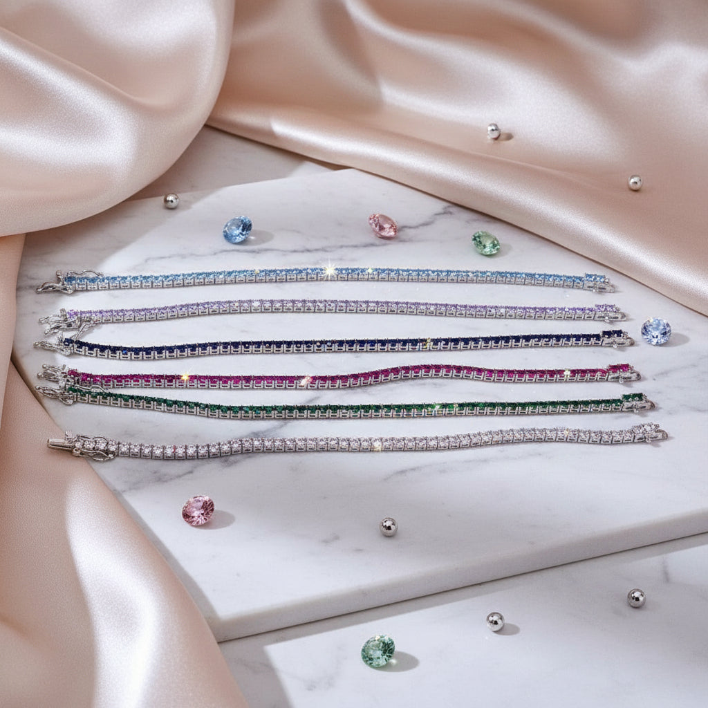 Sterling Silver CZ Tennis Bracelet - Rose Quartz