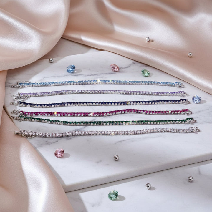 Sterling Silver CZ Tennis Bracelet - Rose Quartz