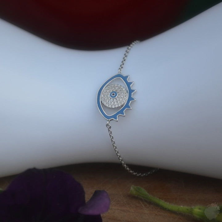 Silver Blue Borderline Evil Eye Bracelet