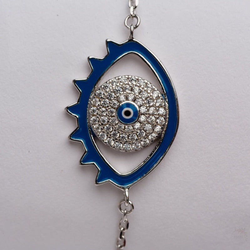 Silver Blue Borderline Evil Eye Bracelet